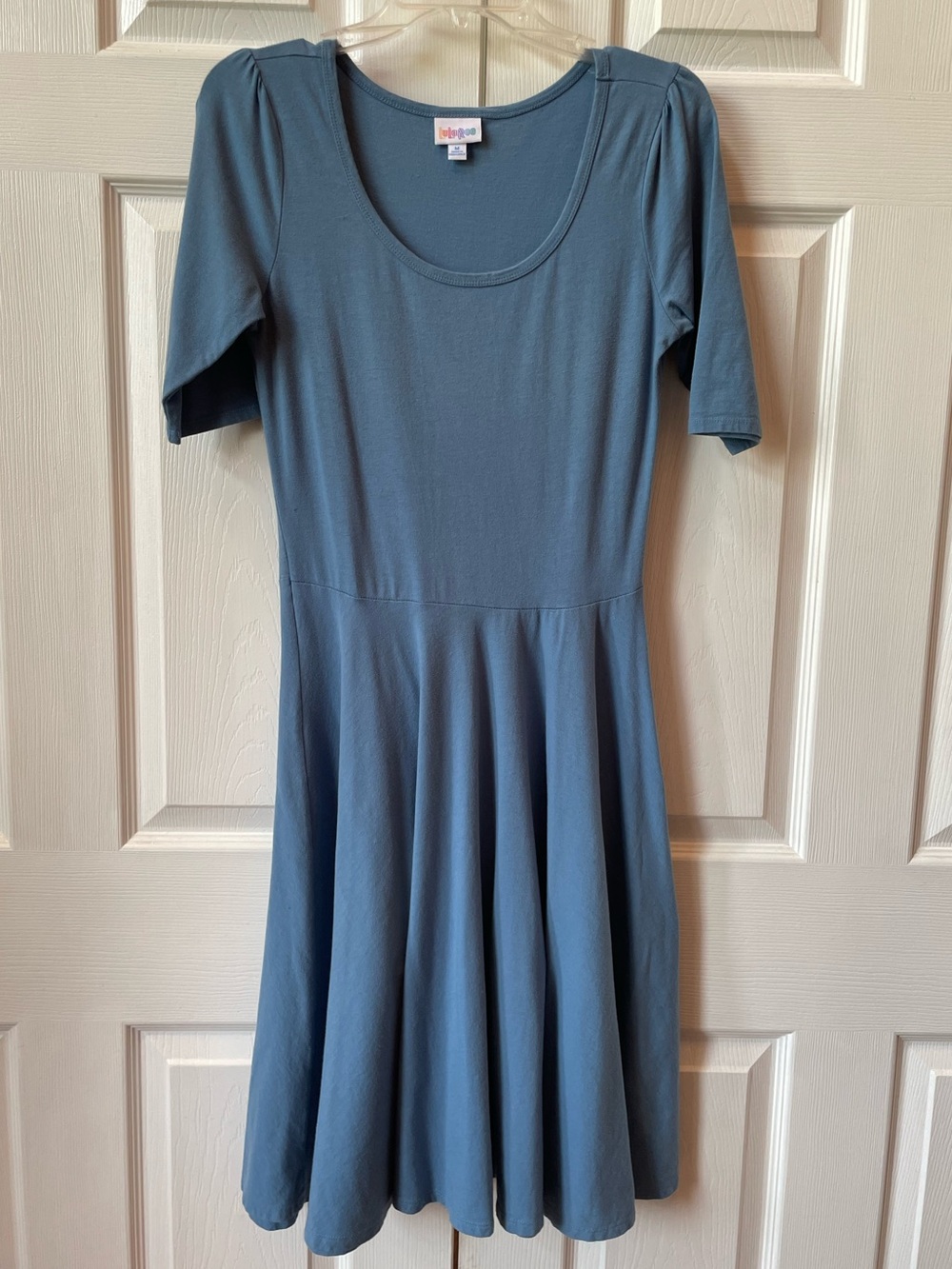 LuLaRoe Dusty Blue Scoop Neck Fit & Flare Dress - Picture 3 of 6